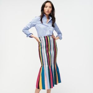 EUC J.crew smocked midi flare skirt in rainbow stripe 4